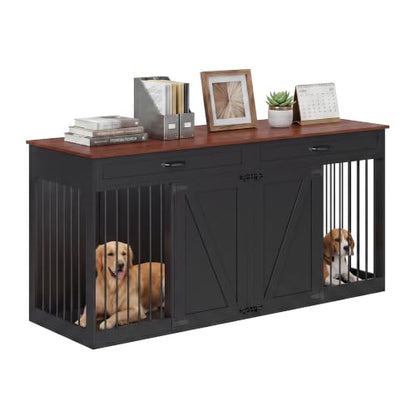 71'' Double Dog Crate Furniture for 2 Dogs, Dog Crate with 2 Drawer, view 4