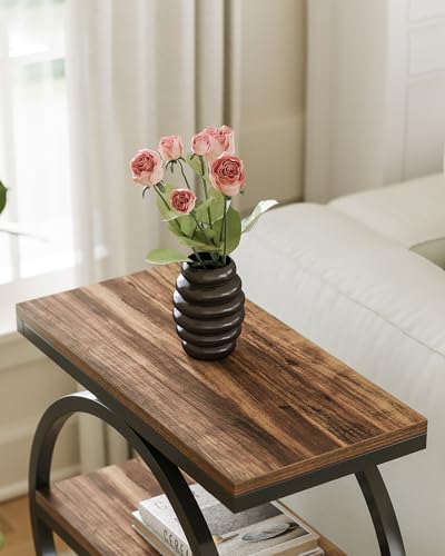 End Table, 3-Tier Side Table, Slim Sofa Side Table for Living Room, Tall Bedside Table Nightstand for Bedroom, Rustic Brown and Black