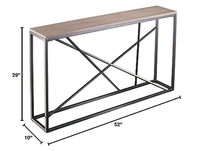 Arendal Faux Stone Skinny Console Table, Dining Room With Open Concept Living Space Modern Style Powder-Coated Iron, Gray