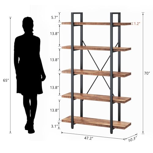 Industrial Solid Wood Bookshelf in Distressed Brown, view 3