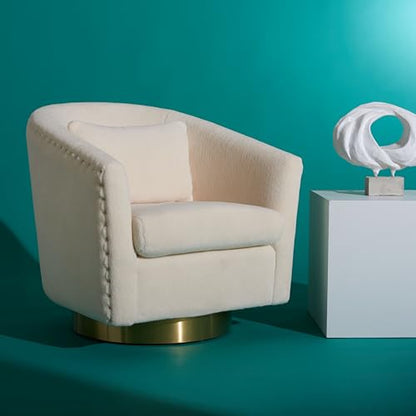 SAFAVIEH Couture Collection Clara Glam Ivory & Gold Faux Lamb Wool Swivel Tub Accent Chair, Fully Assembled (SFV4702M)