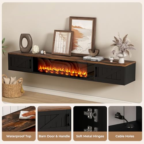 Floating TV Stand with 36" Electric Fireplace, view 6