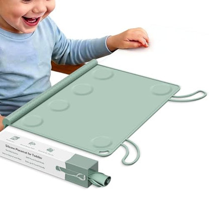 Silicone Placemat for Toddler Eating: Wipe Clean & Roll Up in The Diaper Bag - Table Mat for Restaurant/Travel/On-The-Go