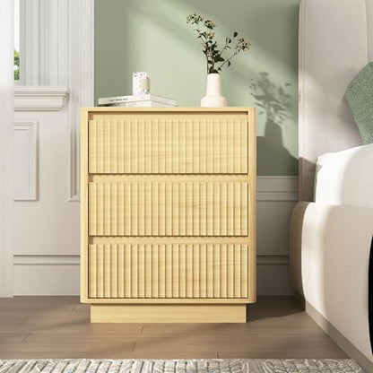 End Table Set of 2 with Fast USB C Charging Station, Sofa Side Table with 3Drawers, Large Storage Modern Wood Storage Cabinet for Living Room,Bedroom,Office, Natural