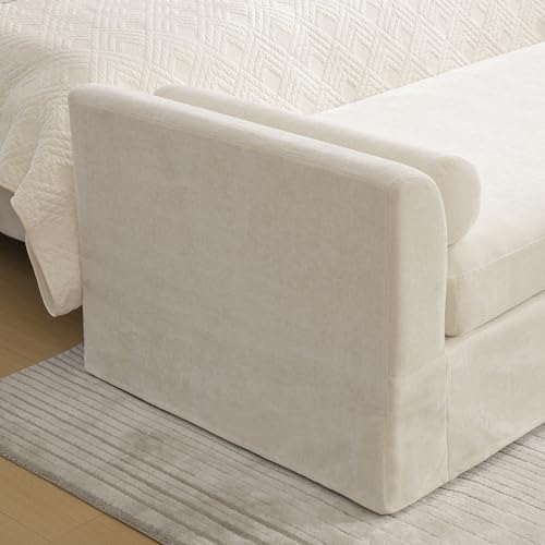 88.6" Beige Oversized Chaise Lounge Bench with 2 Headrest, view 7