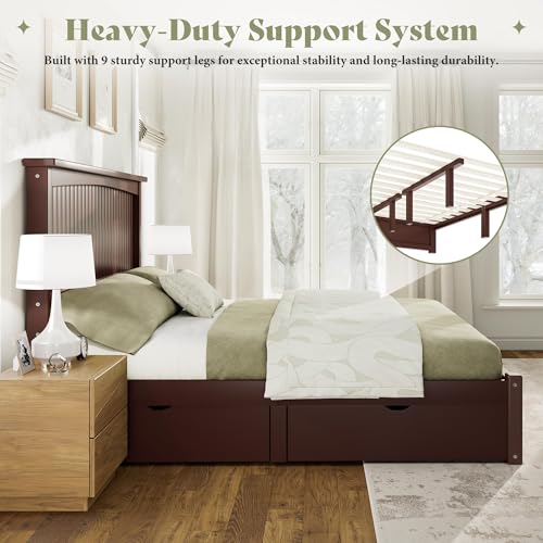 Solid Wood King Storage Bed Frame with 2 Drawers, Espresso, view 5