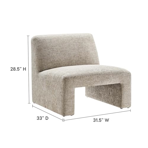 Amita Chenille Upholstered Oversized Accent Lounge Khaki – Plush, Comfy Slipper, Ideal, Armless Sofa Corner Chair for Reading Nook or Living Room Furniture