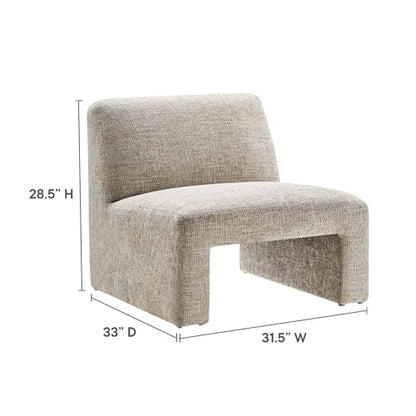 Amita Chenille Upholstered Oversized Accent Lounge Khaki – Plush, Comfy Slipper, Ideal, Armless Sofa Corner Chair for Reading Nook or Living Room Furniture