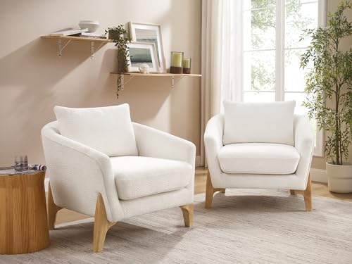 Accent Chairs for Living Room, Sherpa Armchair with Cushion, Comfy Chair for Bedroom, Reading, Corner, Apartment, White