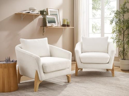 Accent Chairs for Living Room, Sherpa Armchair with Cushion, Comfy Chair for Bedroom, Reading, Corner, Apartment, White