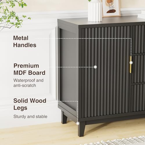 47.2" W Storage Cabinet with 3 Drawers, Fluted Buffet Cabinet with Storage, view 6