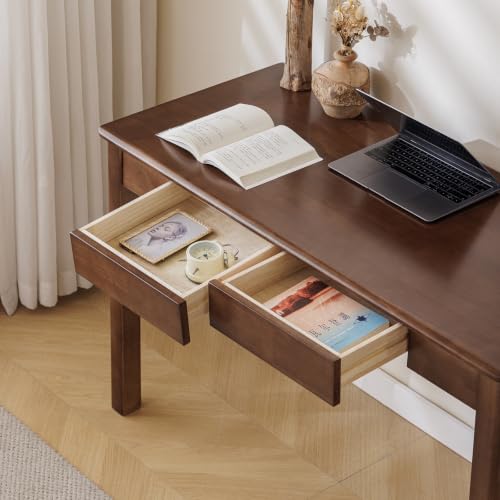 Solid Wood Desk with Drawer (Walnut Color, 47.2inch), view 6