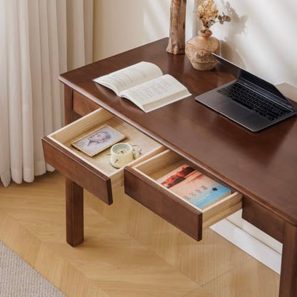 Solid Wood Desk with Drawer (Walnut Color, 47.2inch), view 6