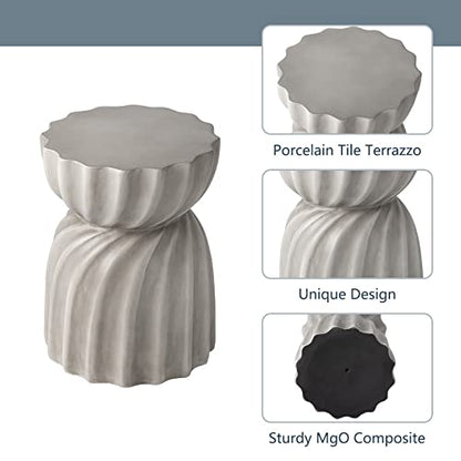 Outdoor Side Table,Concrete Accent Side Table,Patio Side Tables End Table,Outdoor Accent Side Table Lightweight for Livingroom,Garden, Hourglass,Grey