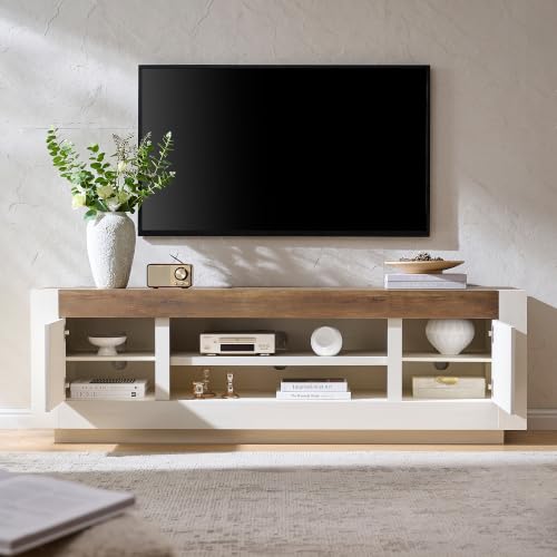 70" Modern TV Stand for 80" TV, Thick Block TV Console, Antique White, view 5