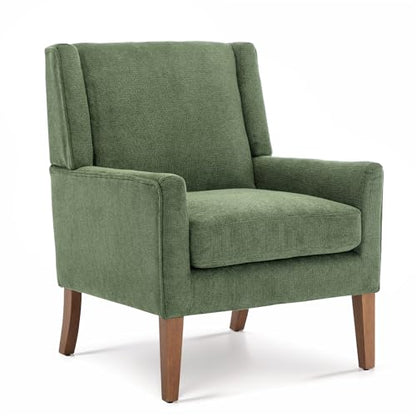 Living Room Chair, Wingback Mid-Century Accent Chair – Comfy Single Sofa with Solid Wood Legs & Velvet-Like Fabric, Oversized Armchair for Living Room/Bedroom/Reading Nook&Lounge