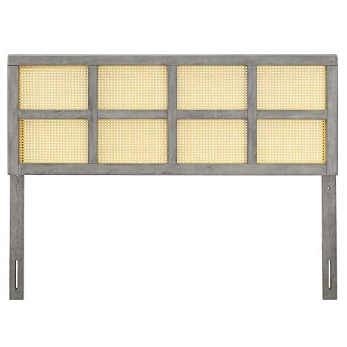 Luana Cane Woven Rattan Queen Headboard | Mid-Century Modern Style | Organic Aesthetic | Durable Solid Rubberwood | Customizable | Gray