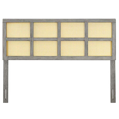 Luana Cane Woven Rattan Queen Headboard | Mid-Century Modern Style | Organic Aesthetic | Durable Solid Rubberwood | Customizable | Gray