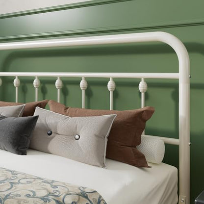Full Metal Bed Frame with Victorian Iron-Art Headboard, Cream, view 5