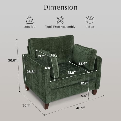 Luxury Oversized Accent Reading Chair for Living Room, 41", Green Chenille, view 3