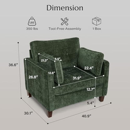 Luxury Oversized Accent Reading Chair for Living Room, 41", Green Chenille, view 3
