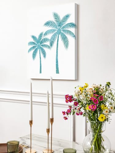 NuYeBiofx Summer Tropical Beach Coastal Tree Canvas Wall Art Prints,48"x32" Framed Picture Artwork Teal Palm Trees Plant Printed Canvas Oil Painting for Living Room Bedroom Office,Ready to Hang
