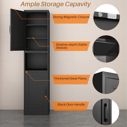 Metal Skinny Cabinet with Adjustable Shelves in Black, view 5