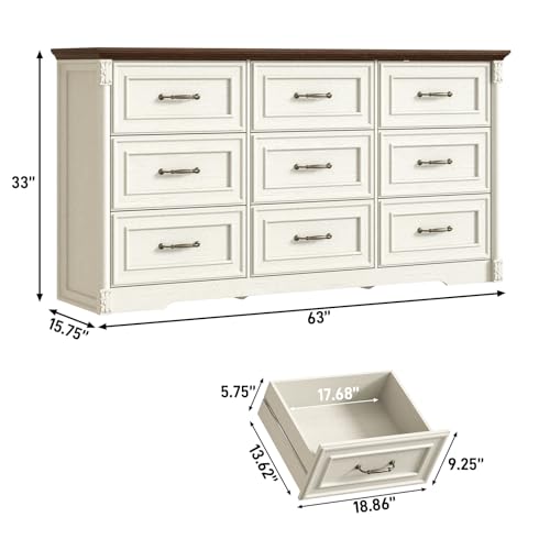 Farmhouse Wood 9 Drawer Dresser for Bedroom, view 3