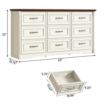 Farmhouse Wood 9 Drawer Dresser for Bedroom, view 3