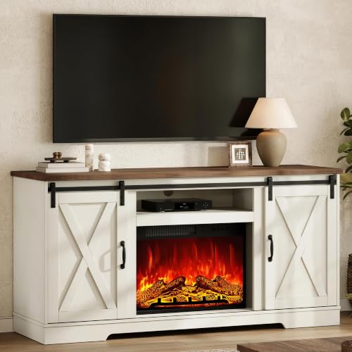 59" Fireplace TV Stand for TVs up to 65" with Sliding Barn Doors, view 2