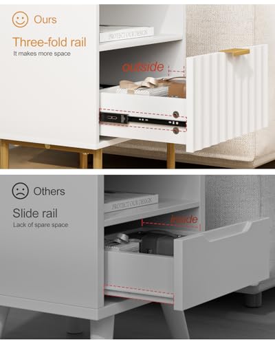Nightstand,Modern Bedside Table with Gold Frame,White Night Stand,Bedside Furniture, Modern Side Table with Drawer and Shelf for Bedroom,Living Room (White)