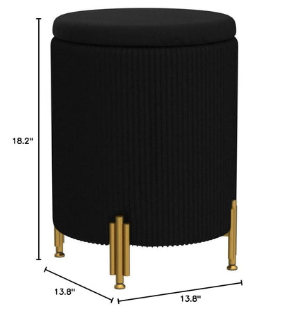 Round Ottoman Foot Stool with Storage and Metal Legs for Living Room Bedroom, Velvet Upholstered Footrest Stool Support 300lbs Modern Padded Seat Ottoman Coffee Table (Black)
