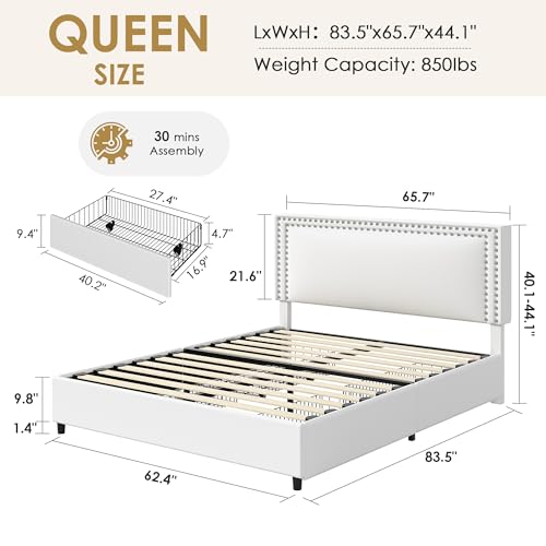 Queen Size Upholstered Bed Frame with 4 Storage Drawers, view 3