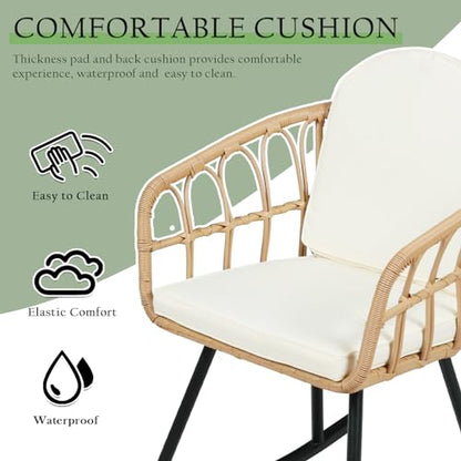 3 Pieces Rocking Chairs Set - Outdoor Wicker Rattan Rocking Chairs with Thickened Cushions, Boho Patio Furniture, Patio Conversation Bistro Sets, for Balcony Garden Porch Living Room