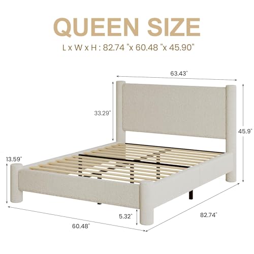 Queen Boucle Bed Frame with Headboard & Footboard, Cream, view 3