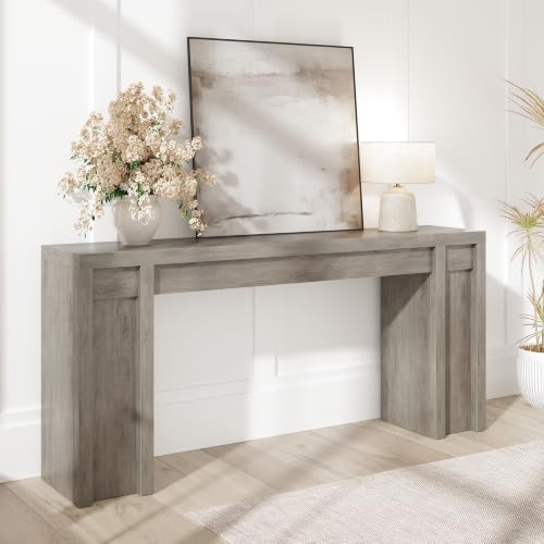 70.9 in Gray Entryway Table, Wooden Farmhouse Console Table Below Mounted TV, view 4