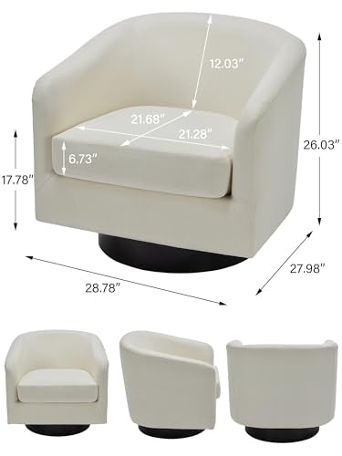 Swivel Barrel Accent Chair, Modern Round Chenille Fabric Arm Chair for Living Room, Bedroom, Comfy Club Reading Chairs for Adults