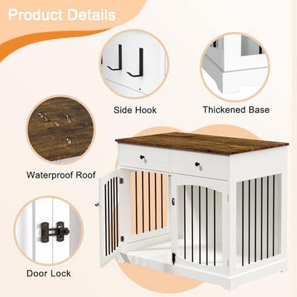 40" Dog Crate Furniture, Farmhouse Wooden Pet Kennel w/Drawer, view 7