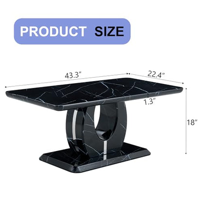 43.3 Inch Faux Marble Coffee Table, Large Modern Coffee Tables for Living Room, Rectangular Center Table Tea Table Accent Furniture, Black Marble-Looking Desktop