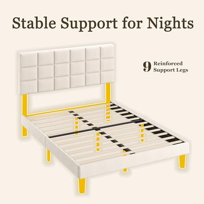 Queen Platform Bed Frame with Upholstered Adjustable Headboard, view 4
