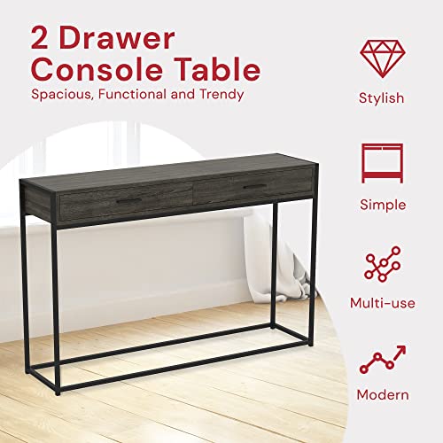 & Co. - Dark Grey Console Table with Black Metal Leg, Hallway Table with Drawers, Use As Doorway Table, Hallway Desk, or Accent Furniture for Decorating Foyer, 48 x 12 x 32 Inches