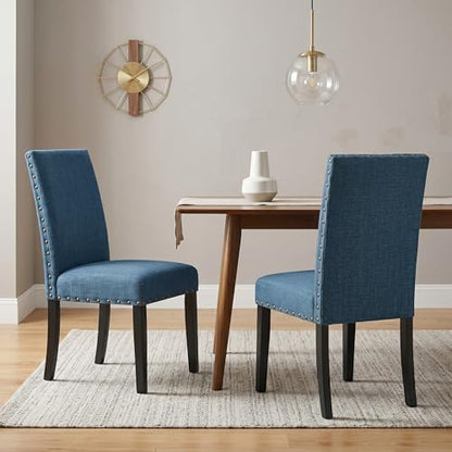 Biony Blue Fabric Dining Chairs with Nailhead Trim, Set of 2