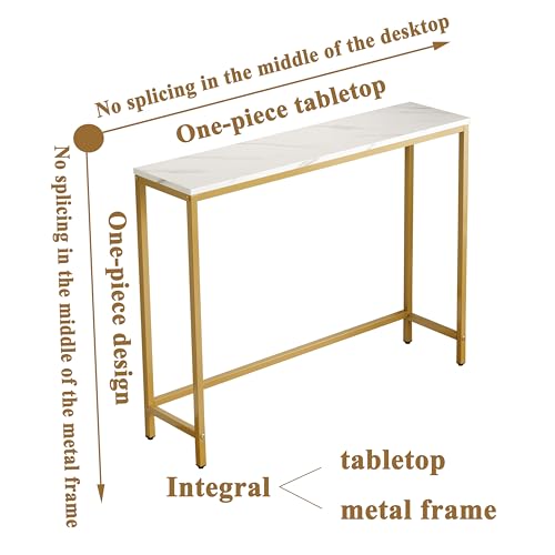 Small Console Table for Entryway, Faux Marble MDF Sofa Table with Golden Frame, Single Layer, White Marble, 9.45" D x 38.19" W x 30" H