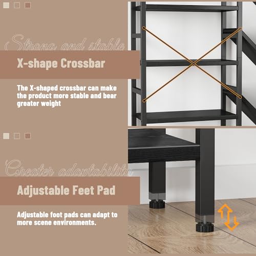 70x70” Triple 5 Tier Book Shelf, Large Wooden Bookcase with 17 Open Display Shelf, Modern Tree Bookshelf Metal Frame Tall Book Case Furniture for Living Room Bedroom Home Office Black