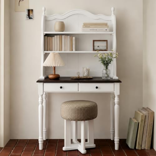Computer Desk with Bookshelf ＆Drawers for Bedroom, Home Office, White, view 4