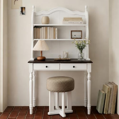 Computer Desk with Bookshelf ＆Drawers for Bedroom, Home Office, White, view 4