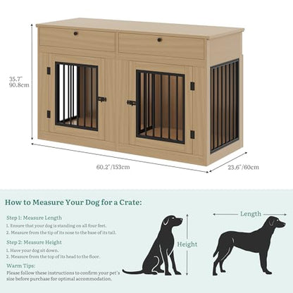 60 Inch Double Dog Crate Furniture for 2 Dogs, view 5