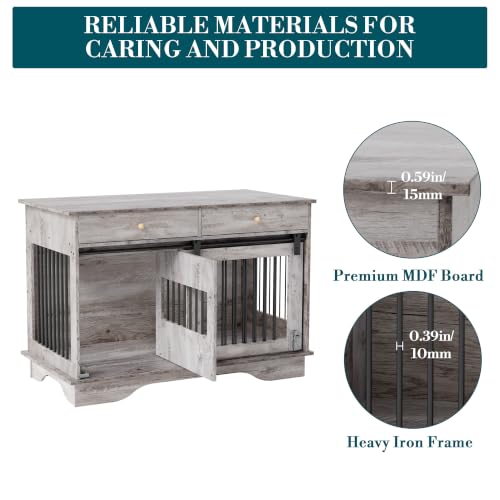 47" Wooden Dog Crate Furniture with 2 Storage Drawers & Removable Divider –, view 4