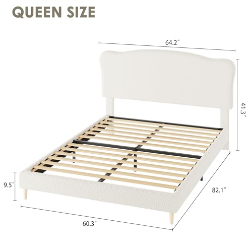 Queen Size Bed Frame with Upholstered Headboard, Beige, view 3