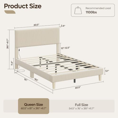 Queen Bed Frame Beige with LED Lighting, view 3